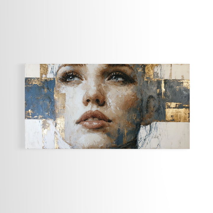 Expressive Portrait with Dramatic Light and Textured Framed Canvas Print, Art, Art Commission, Living Room Decor, Oil Painting, ART-2x1-72