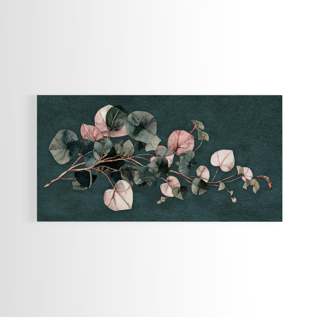 Minimal Botanical Ink Drawing on Handmade Paper Canvas Print, Art, Wall Art, Living Room Decor, Watercolor Art, ART-2x1-73