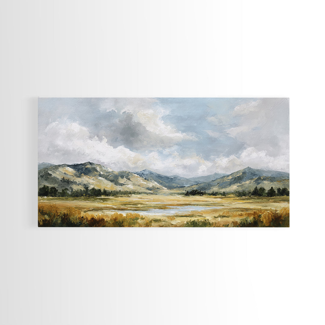 Quiet Mountain Scene Framed Canvas Print, Art, Art Print, Living Room Decor, Fine Art, Canvas Wall Art, Abstract Art, ART-2x1-85