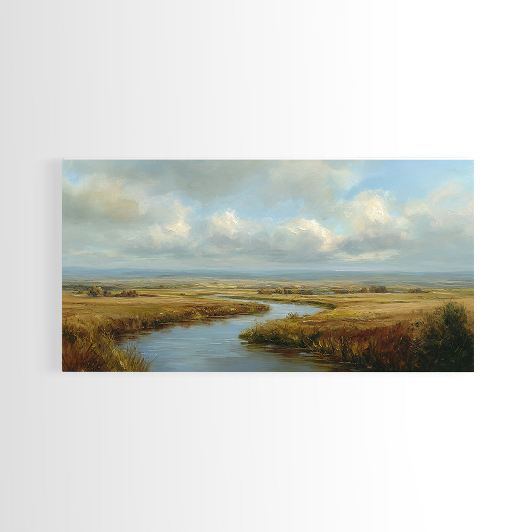 Classic Landscape with Winding River and Atmospheric Canvas Print, Art, Abstract Wall Art, Living Room Decor, ART-2x1-95