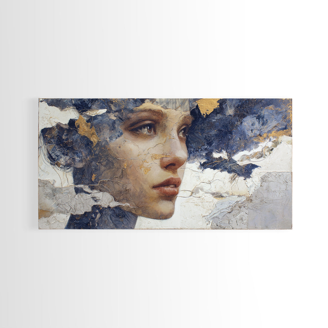 Expressive Portrait with Dramatic Light and Textured Framed Canvas Print, Art, Textured Wall Art, Living Room Decor, Fine Art, ART-2x1-96