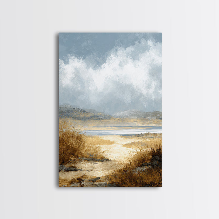 Quiet Mountain Scene Framed Canvas Print, Art, Boho Decor, Living Room Decor, Oil Painting, Printable Wall Art, ART-2x3-1