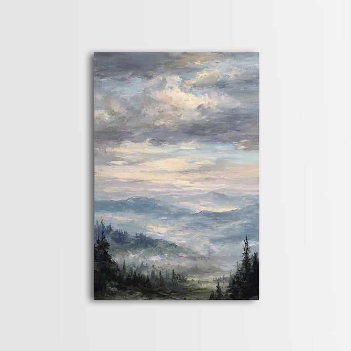 Quiet Mountain Scene Framed Canvas Print, Art, Boho Decor, Living Room Decor, Oil Painting, Printable Wall Art, ART-2x3-25