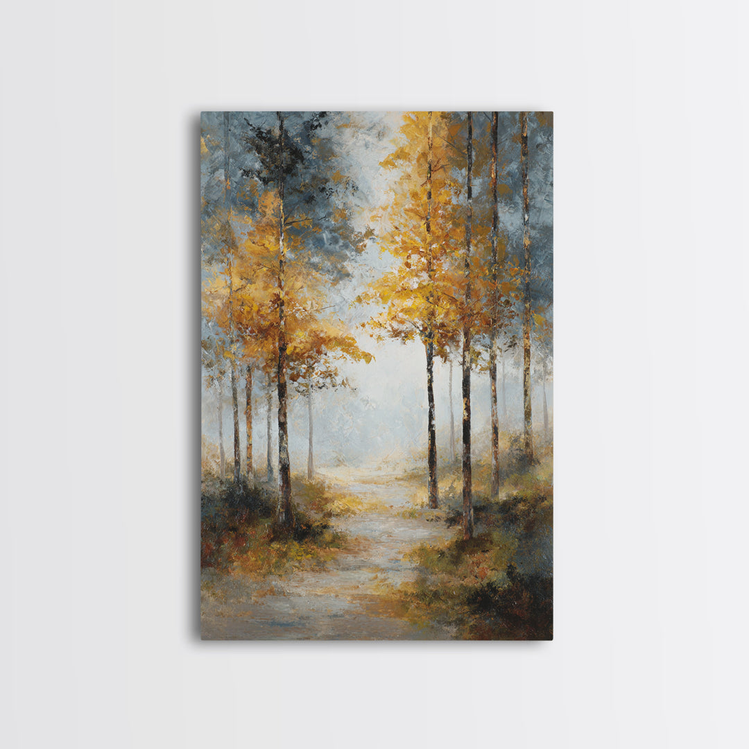 Woodland Path with Golden Autumn Atmosphere Canvas Print, Art, Printable Art, Living Room Decor, Fine Art, Statement Artwork, ART-2x3-31