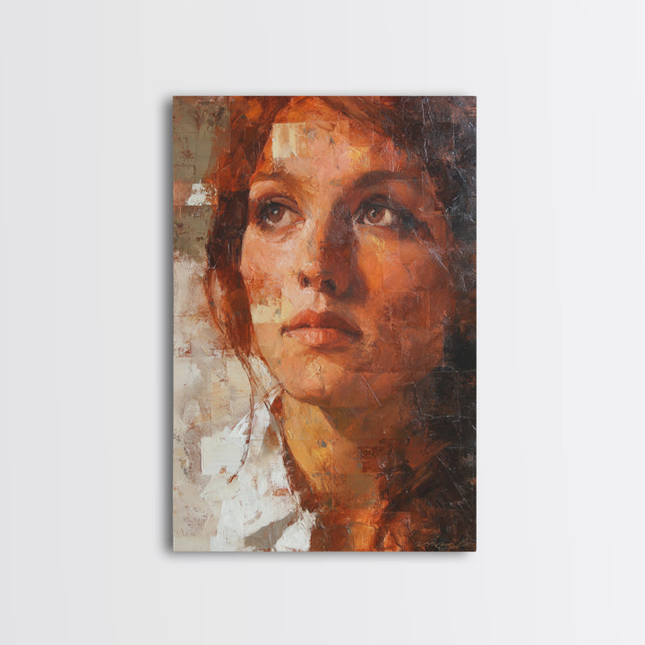 Expressive Portrait with Dramatic Light and Textured Framed Canvas Print, Art, Original Art, Living Room Decor, Fine Art, ART-2x3-36