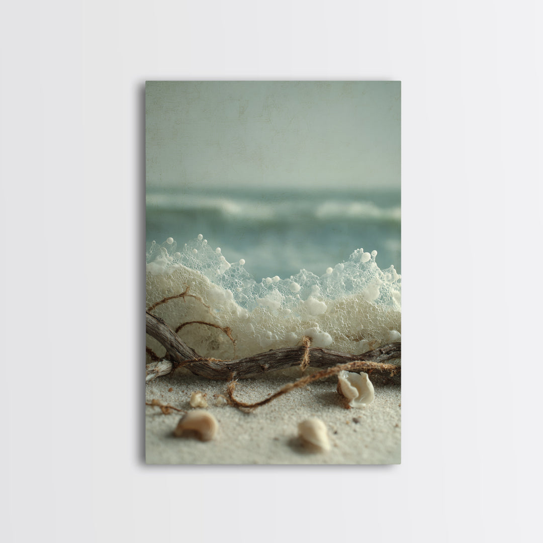 Dramatic Seascape with Foam and Storm Clouds Framed Canvas Print, Art, Prints Wall Art, Living Room Decor, Abstract Art, ART-2x3-56