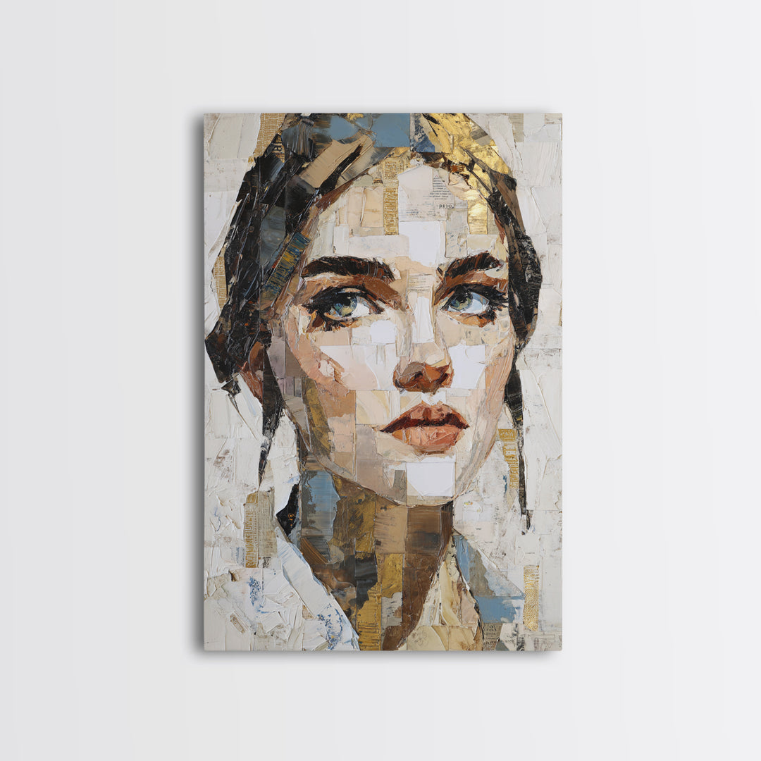 Expressive Portrait with Dramatic Light and Textured Framed Canvas Print, Art, Fine Art Print, Living Room Decor, Oil Painting, ART-2x3-60