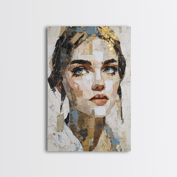 Expressive Portrait with Dramatic Light and Textured Framed Canvas Print, Art, Fine Art Print, Living Room Decor, Oil Painting, ART-2x3-60