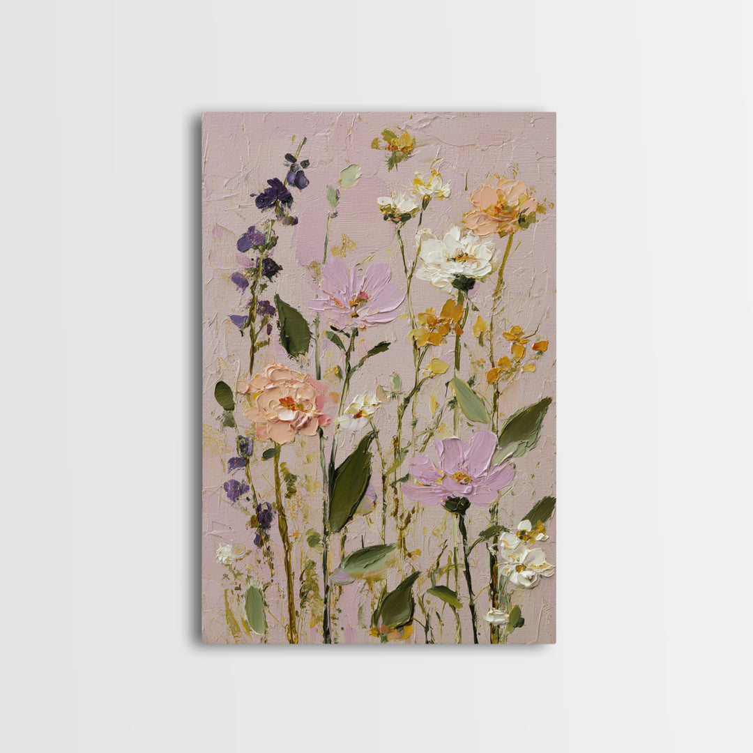 Painterly Meadow with Loose Impressionist Flowers Canvas Print, Art, Luxury Decor, Living Room Decor, Oil Painting, ART-2x3-71