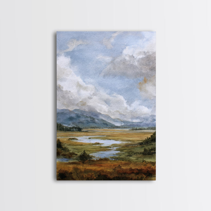 Quiet Mountain Scene Framed Canvas Print, Art, Digital Art, Living Room Decor, Fine Art, Abstract Art, Canvas Art, ART-2x3-73