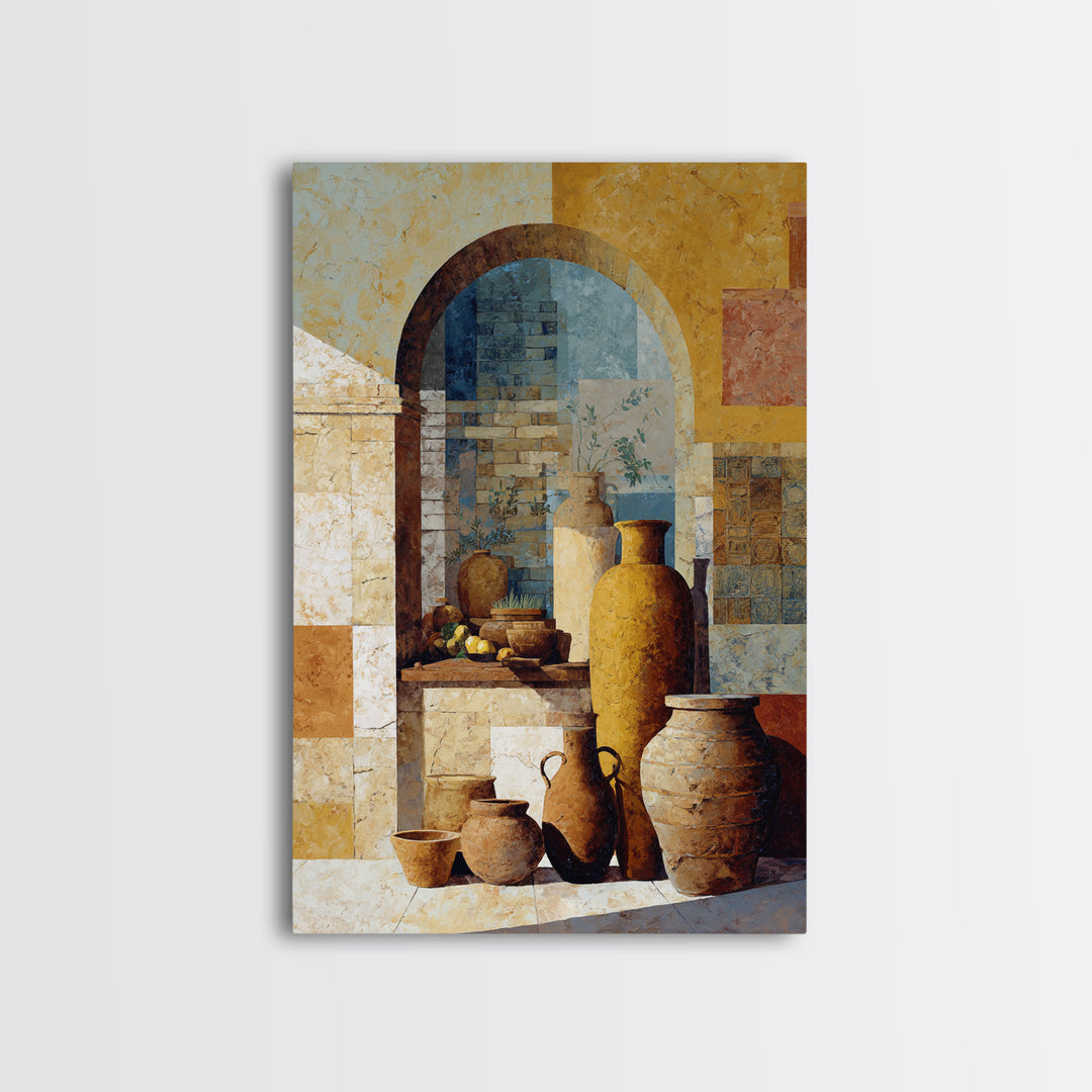 Architectural Archway in Warm Mediterranean Light Framed Canvas Print, Art, Minimalist Decor, Living Room Decor, Fine Art, ART-2x3-78
