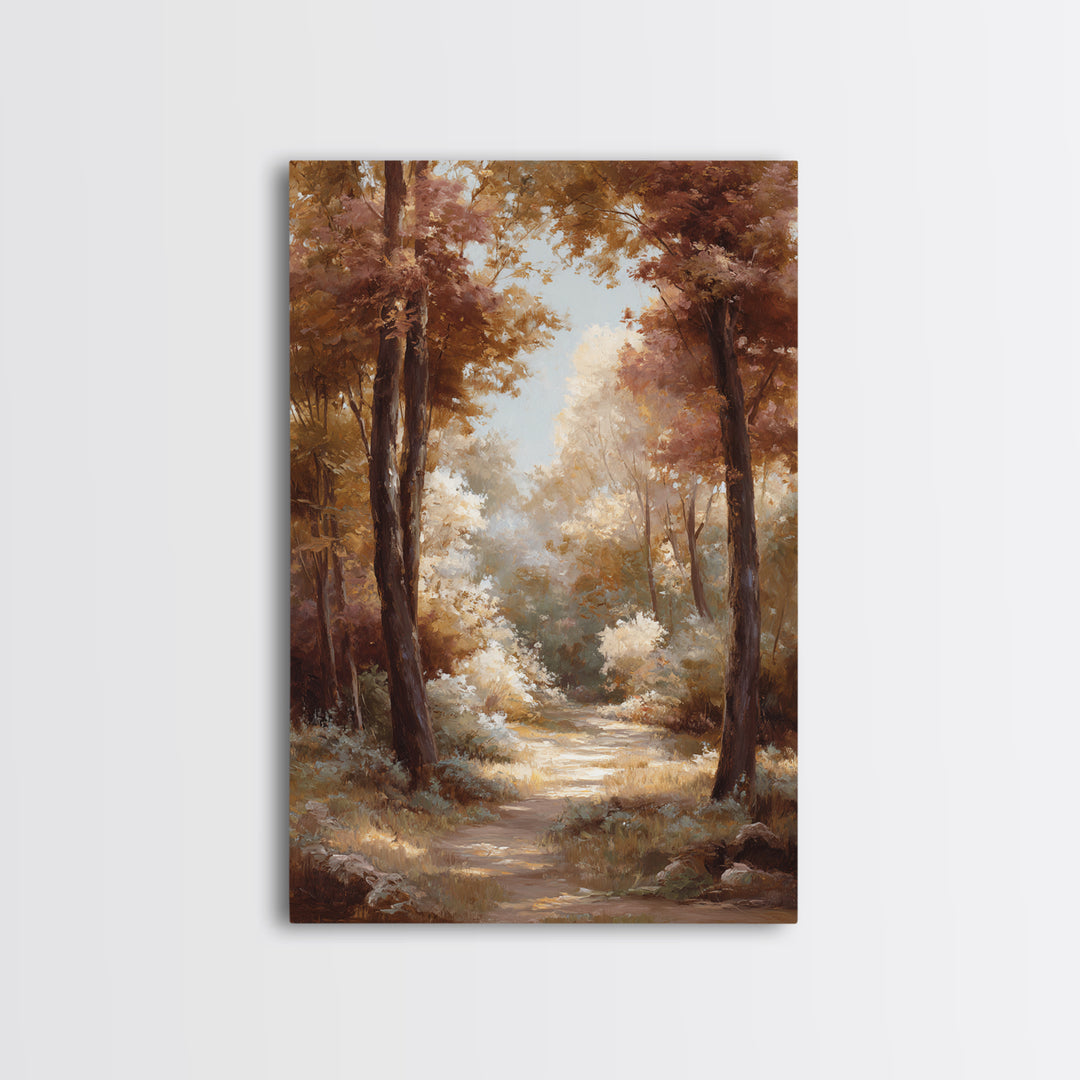 Woodland Path with Golden Autumn Atmosphere Canvas Print, Art, Fine Art Print, Living Room Decor, Fine Art, Digital Art, ART-2x3-79