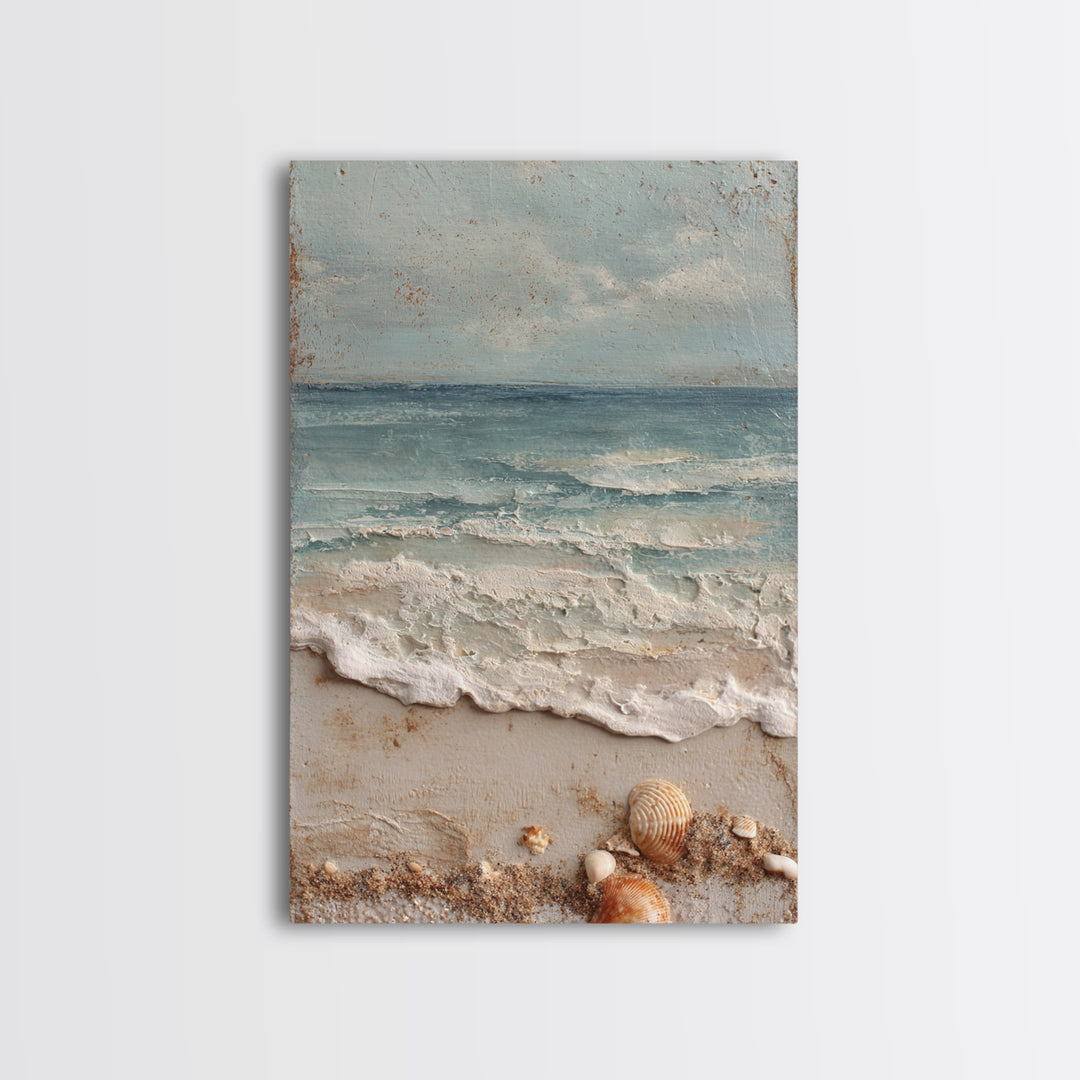 Dramatic Seascape with Foam and Storm Clouds Framed Canvas Print, Art, Art Deco, Living Room Decor, Oil Painting, ART-2x3-8