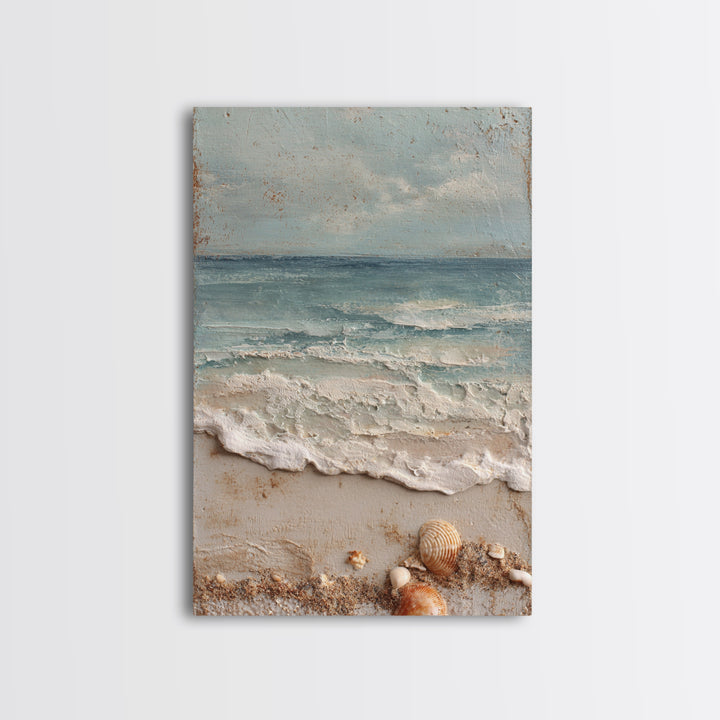 Dramatic Seascape with Foam and Storm Clouds Framed Canvas Print, Art, Art Deco, Living Room Decor, Oil Painting, ART-2x3-8