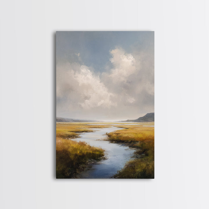 Classic Landscape with Winding River and Atmospheric Framed Canvas Print, Art, Art Print, Living Room Decor, Fine Art, ART-2x3-83