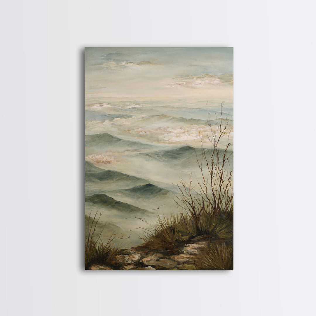 Quiet Mountain Scene Framed Canvas Print, Art, Digital Art, Living Room Decor, Fine Art, Abstract Art, Canvas Art, ART-2x3-97