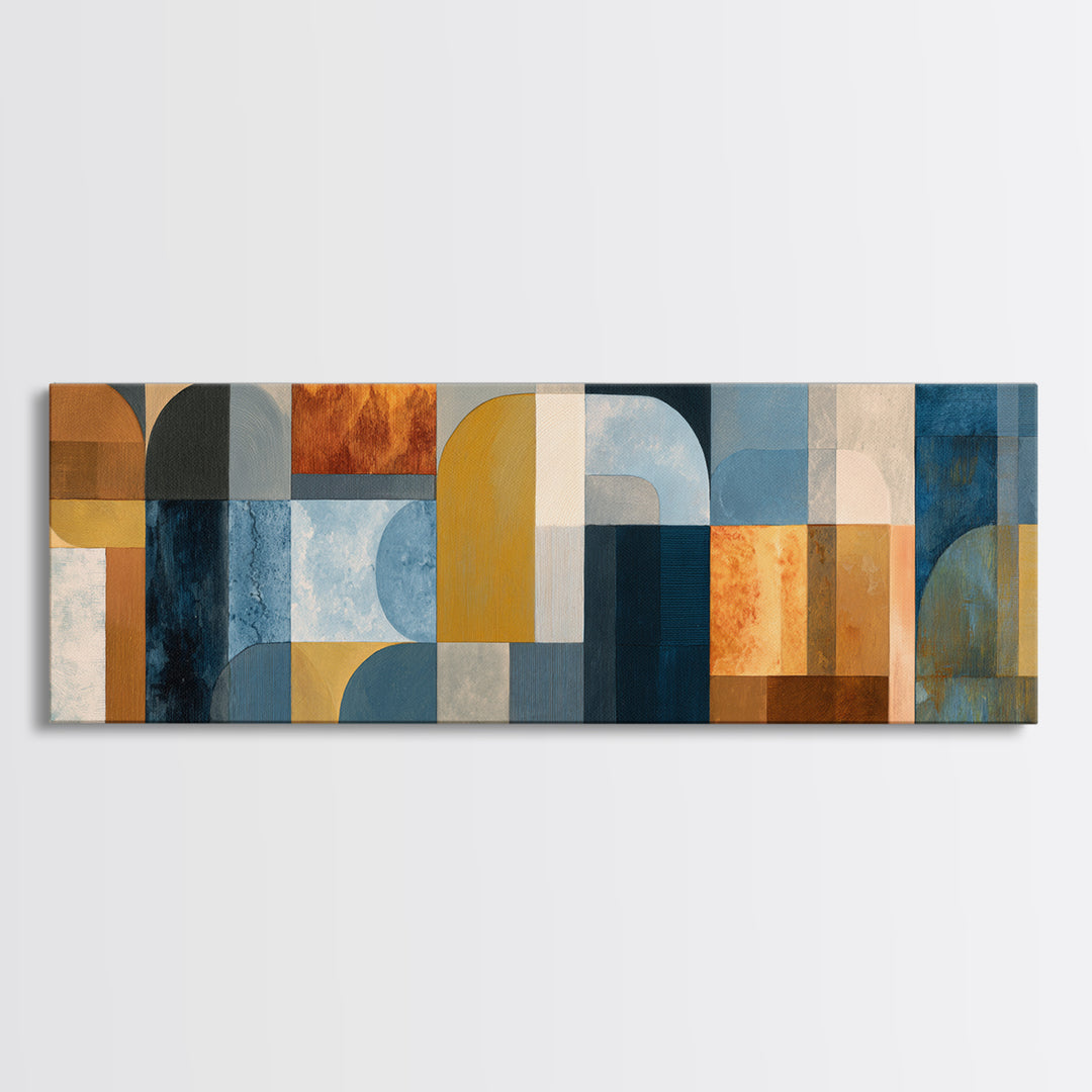 Geometric Color Study Framed Canvas Print, Art, Metal Wall Art, Living Room Decor, Abstract Art, Textured Wall Art, ART-3x1-1