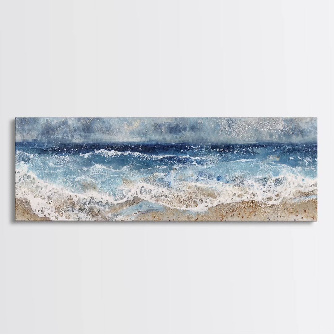 Dramatic Seascape with Foam and Storm Clouds Canvas Print, Art, Ai Art, Living Room Decor, Fine Art, Home Decor, ART-3x1-16