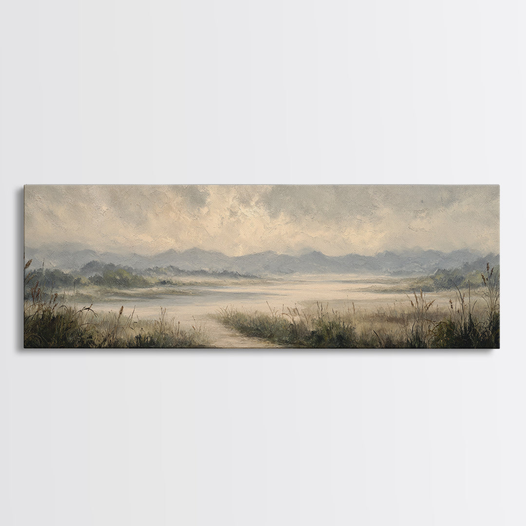 Classic Landscape with Winding River and Atmospheric Canvas Print, Art, Gallery Decor, Living Room Decor, Fine Art, ART-3x1-19
