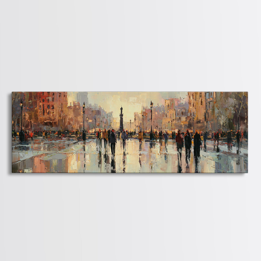 Moody City Scene Reflected Canvas Print, Art, Wall Art Prints, Living Room Decor, Watercolor Art, Ai Art, Textured Wall Art, ART-3x1-26
