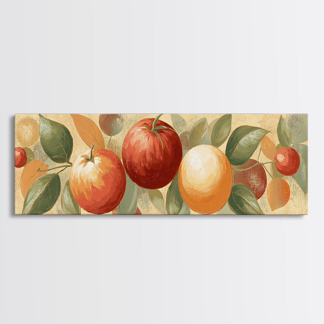 Bold Pop Fruit Composition Framed Canvas Print, Art, Boho Wall Art, Living Room Decor, Watercolor Art, Textured Painting, ART-3x1-32