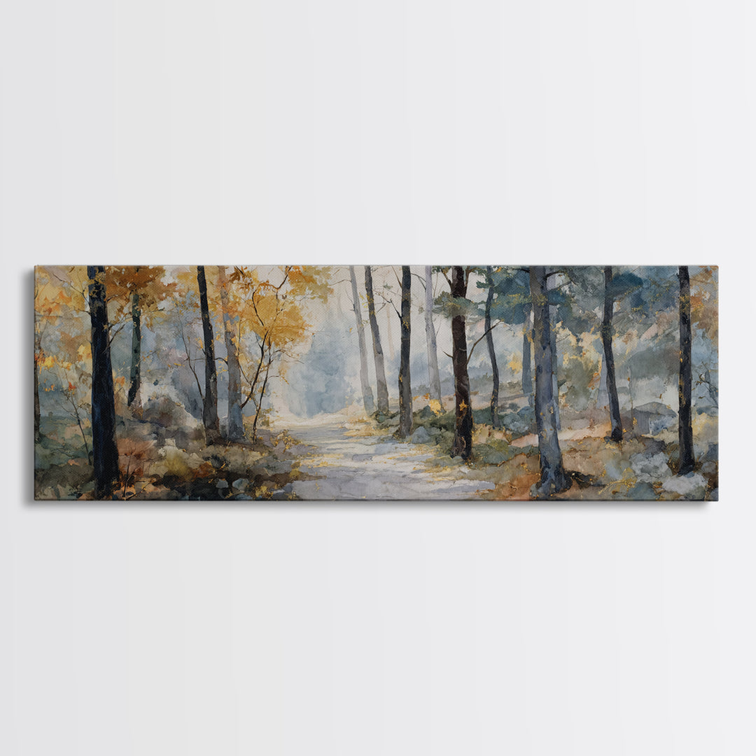 Woodland Path with Golden Autumn Atmosphere Canvas Print, Art, Home Decor, Living Room Decor, Fine Art, Minimalist Decor, ART-3x1-39