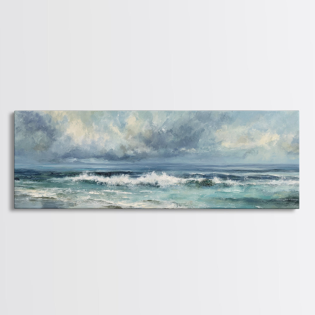 Dramatic Seascape with Foam and Storm Clouds Canvas Print, Art, Horizontal Wall Art, Living Room Decor, Fine Art, ART-3x1-40
