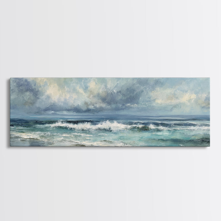 Dramatic Seascape with Foam and Storm Clouds Canvas Print, Art, Horizontal Wall Art, Living Room Decor, Fine Art, ART-3x1-40