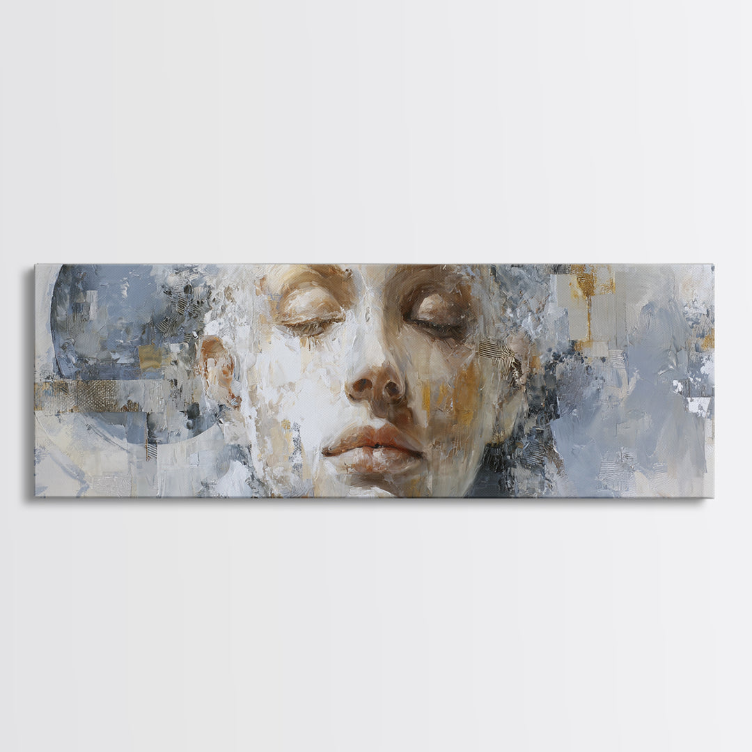 Expressive Portrait with Dramatic Light and Textured Framed Canvas Print, Art, Home Decor, Living Room Decor, Fine Art, ART-3x1-44