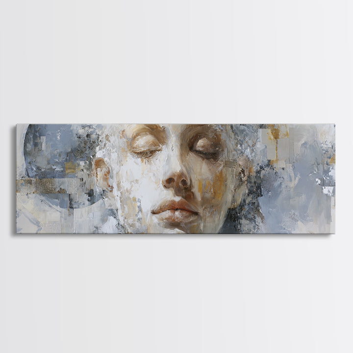 Expressive Portrait with Dramatic Light and Textured Framed Canvas Print, Art, Home Decor, Living Room Decor, Fine Art, ART-3x1-44
