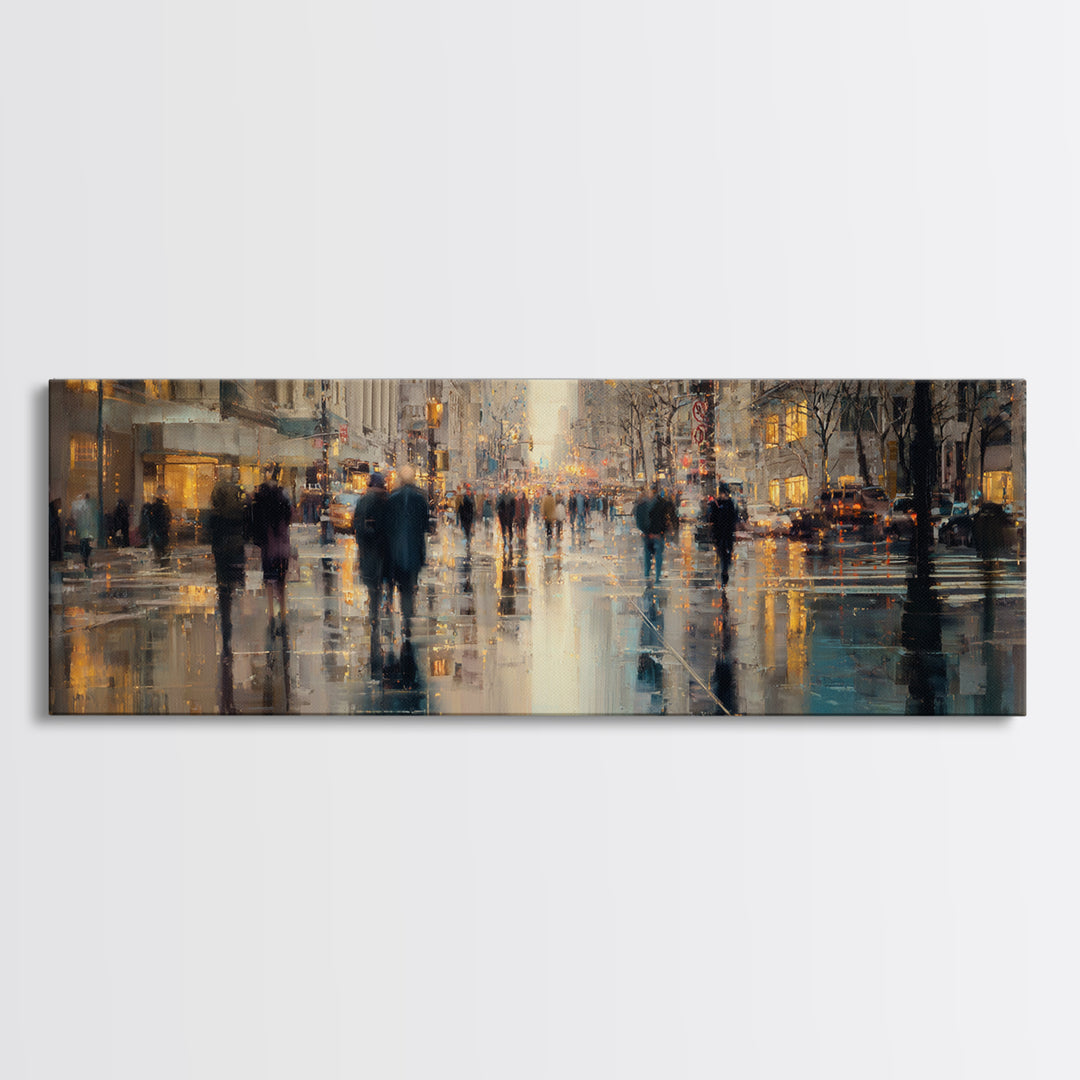 Moody City Scene Reflected Canvas Print, Art, Wall Art Prints, Living Room Decor, Watercolor Art, Ai Art, Textured Wall Art, ART-3x1-50