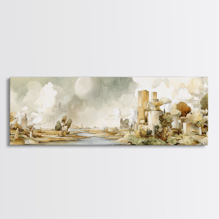 Surreal Dream Landscape Framed Canvas Print, Art, Wall Art, Living Room Decor, Oil Painting, Original Art, Art Nouveau, ART-3x1-51