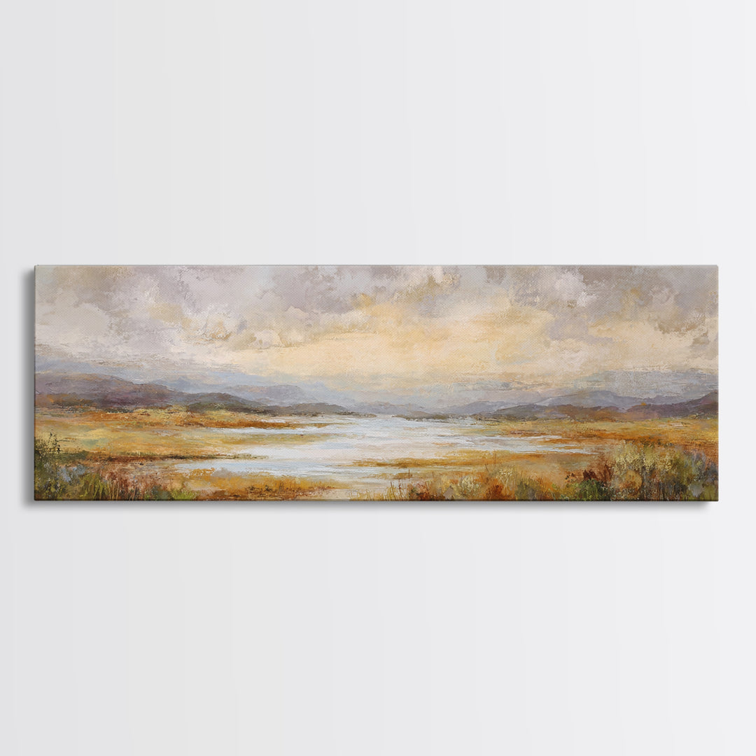 Quiet Mountain Scene Framed Canvas Print, Art, Framed Wall Art, Living Room Decor, Fine Art, Resin Art, Boho Wall Art, ART-3x1-57