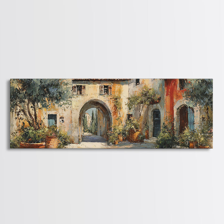 Architectural Archway in Warm Mediterranean Light Canvas Print, Art, Abstract Wall Art, Living Room Decor, Oil Painting, ART-3x1-62