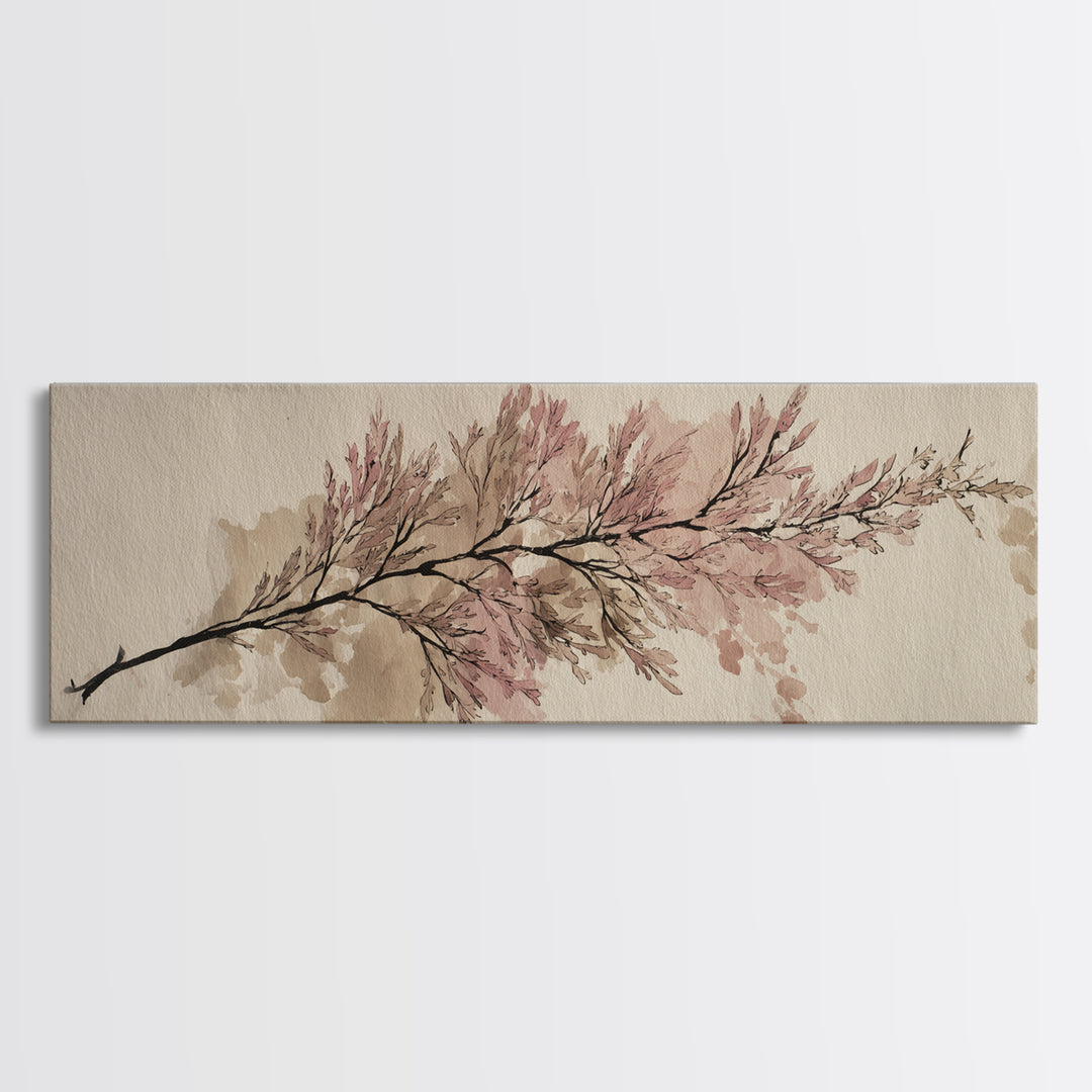 Minimal Botanical Ink Drawing on Handmade Paper Framed Canvas Print, Art, Canvas Art, Living Room Decor, Fine Art, ART-3x1-69
