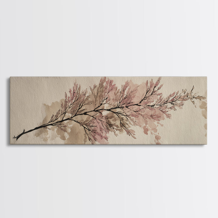 Minimal Botanical Ink Drawing on Handmade Paper Framed Canvas Print, Art, Canvas Art, Living Room Decor, Fine Art, ART-3x1-69
