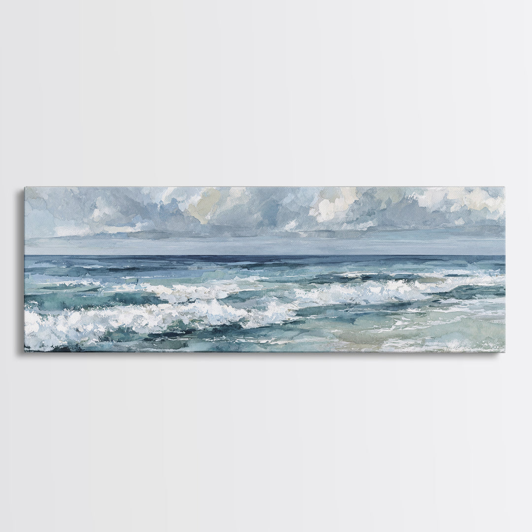 Dramatic Seascape with Foam and Storm Clouds Canvas Print, Art, Textured Painting, Living Room Decor, Oil Painting, ART-3x1-88