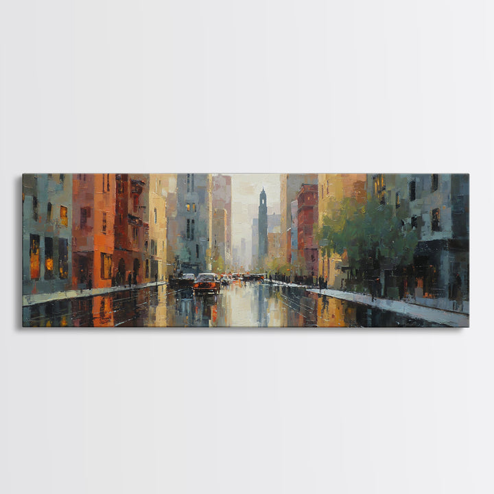 Moody City Scene Reflected Canvas Print, Art, Canvas Art, Living Room Decor, Fine Art, Horizontal Wall Art, Home Decor, ART-3x1-98