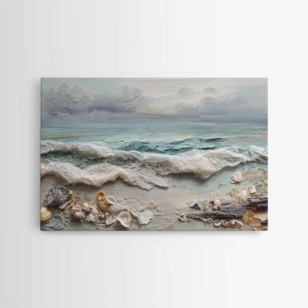 Dramatic Seascape with Foam and Storm Clouds Framed Canvas Print, Art, Printable Art, Living Room Decor, Oil Painting, ART-3x2-100