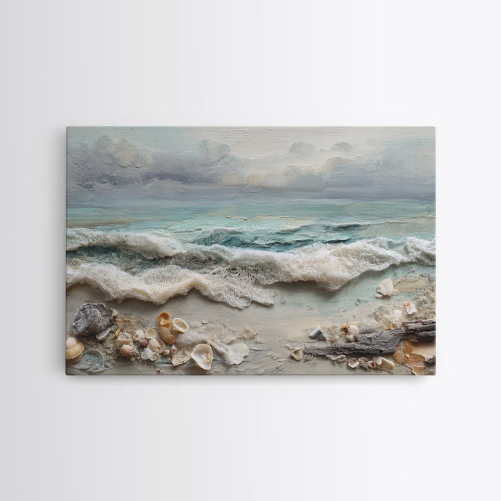 Dramatic Seascape with Foam and Storm Clouds Framed Canvas Print, Art, Printable Art, Living Room Decor, Oil Painting, ART-3x2-100