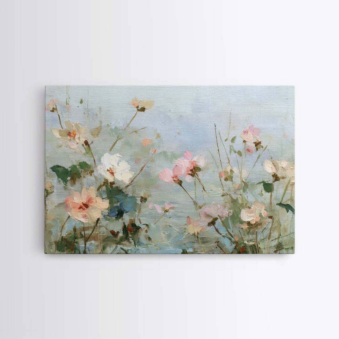 Painterly Meadow with Loose Impressionist Flowers Framed Canvas Print, Art, Art Deco, Living Room Decor, Fine Art, ART-3x2-19