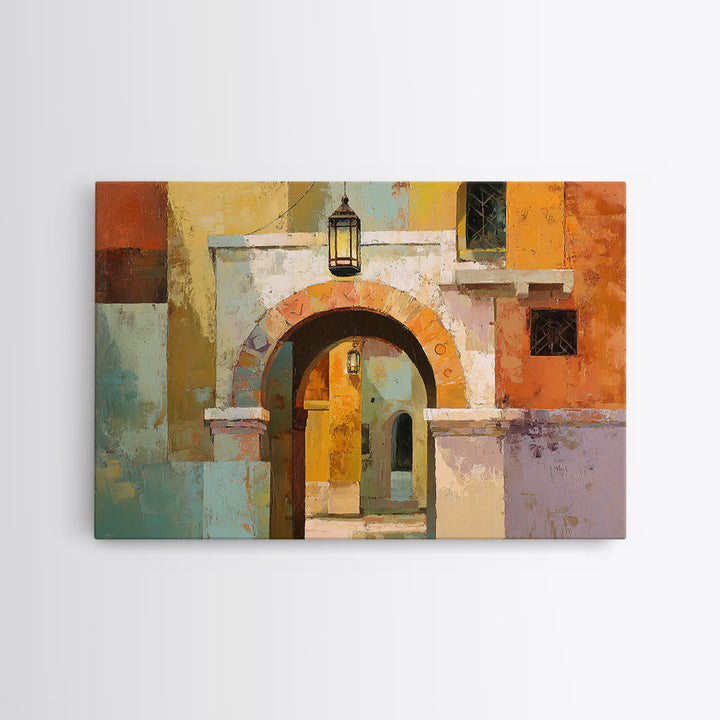 Architectural Archway in Warm Mediterranean Light Framed Canvas Print, Art, Minimalist Decor, Living Room Decor, Fine Art, ART-3x2-2