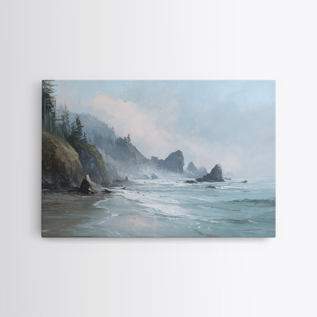 Dramatic Seascape with Foam and Storm Clouds Framed Canvas Print, Art, Living Room Decor, Fine Art, Art Nouveau, ART-3x2-28