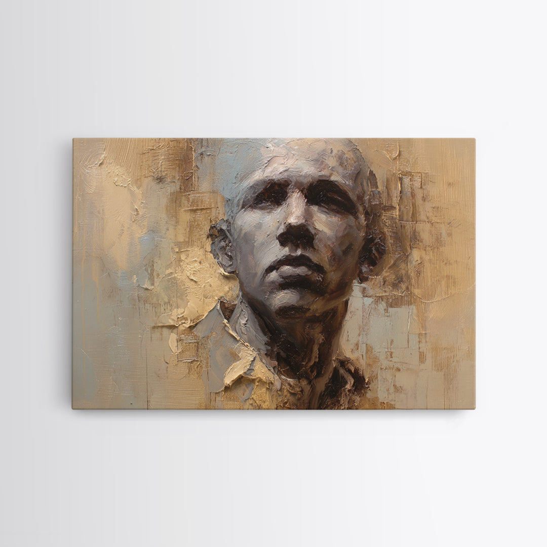 Expressive Portrait with Dramatic Light and Textured Canvas Print, Art, Art Commission, Living Room Decor, Fine Art, ART-3x2-32
