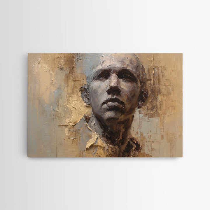 Expressive Portrait with Dramatic Light and Textured Canvas Print, Art, Art Commission, Living Room Decor, Fine Art, ART-3x2-32