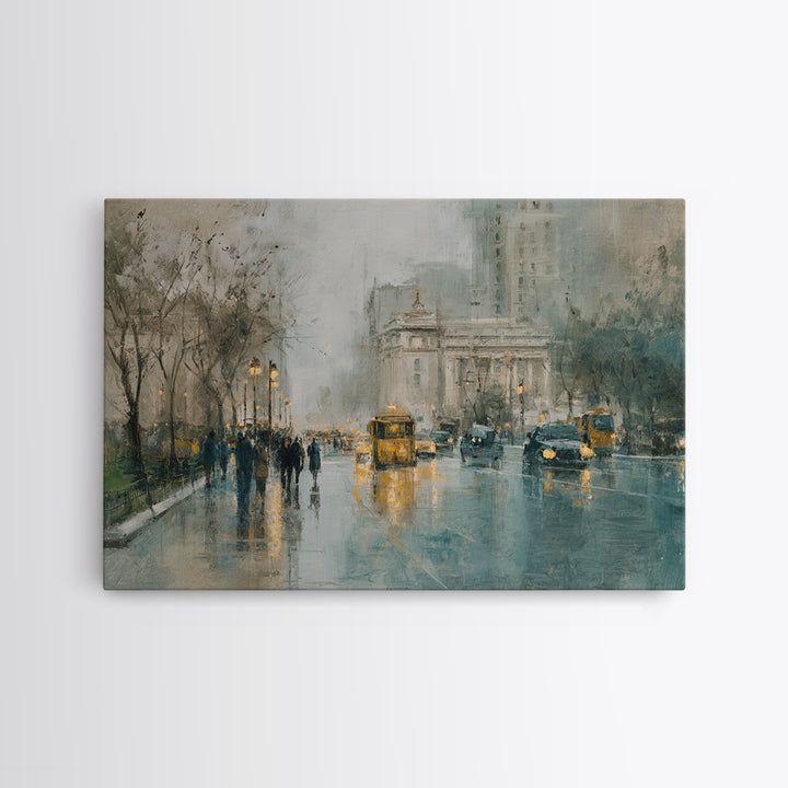Moody City Scene Reflected Canvas Print, Art, Metal Wall Art, Living Room Decor, Fine Art, Textured Wall Art, ART-3x2-38