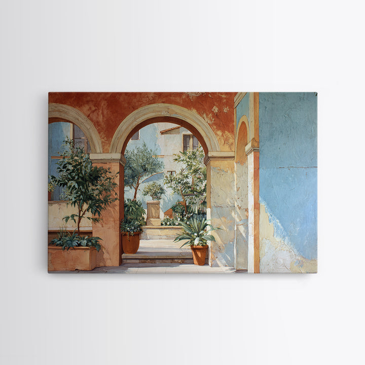 Architectural Archway in Warm Mediterranean Light Framed Canvas Print, Art, Wall Art for Mom, Living Room Decor, Oil Painting, ART-3x2-50
