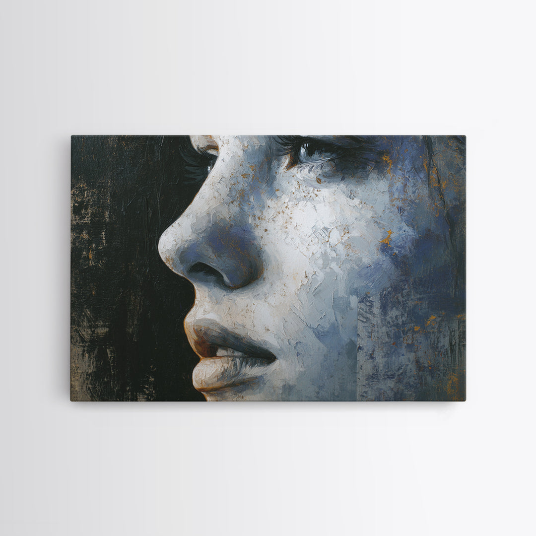 Expressive Portrait with Dramatic Light and Textured Canvas Print, Art, Textured Wall Art, Living Room Decor, Oil Painting, ART-3x2-56