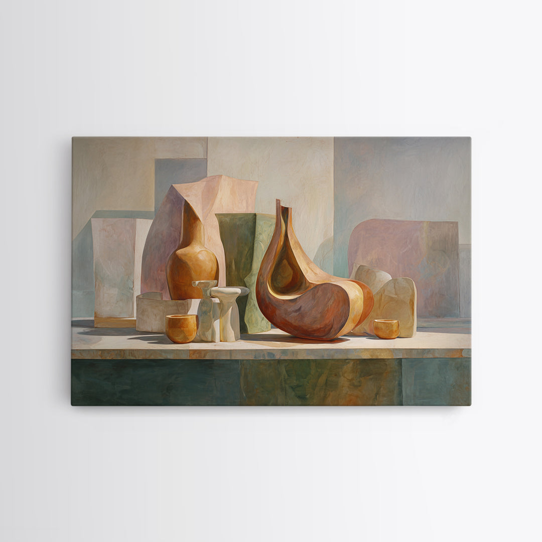Modern Sculptural Shapes Rendered as Painted Forms Canvas Print, Art, Art Deco, Living Room Decor, Abstract Art, ART-3x2-58