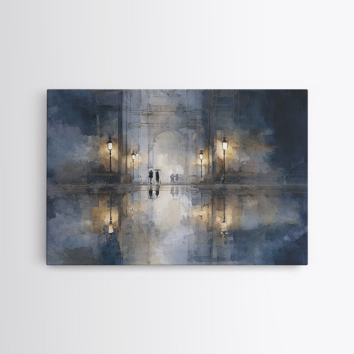 Moody City Scene Reflected Canvas Print, Art, Metal Wall Art, Living Room Decor, Fine Art, Textured Wall Art, ART-3x2-62